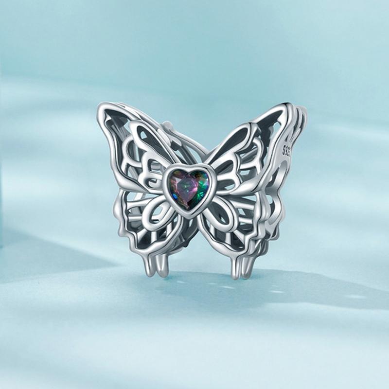 925 Sterling Silver Oxidized Butterfly Hollow Diy Beads