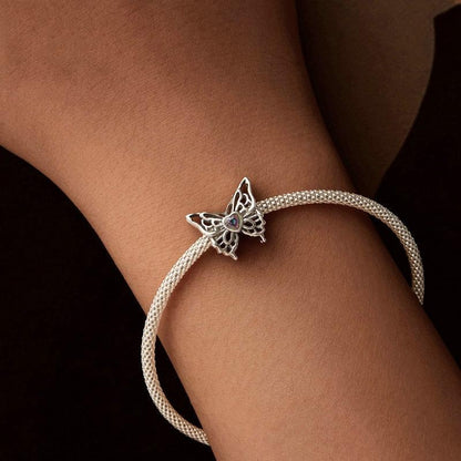 925 Sterling Silver Oxidized Butterfly Hollow Diy Beads