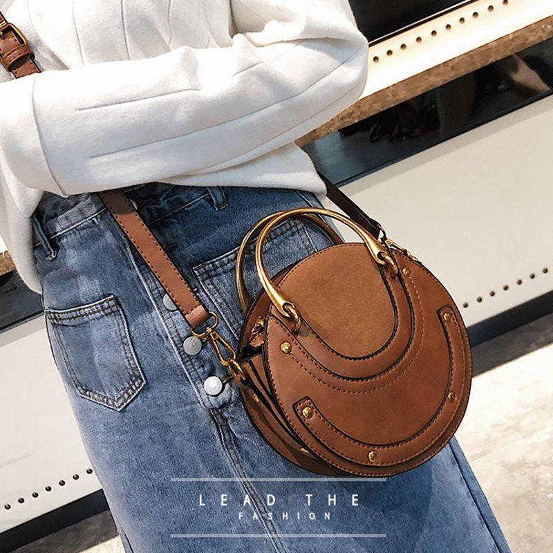 Retro Leather Mini Shoulder Bag for Women - Brown