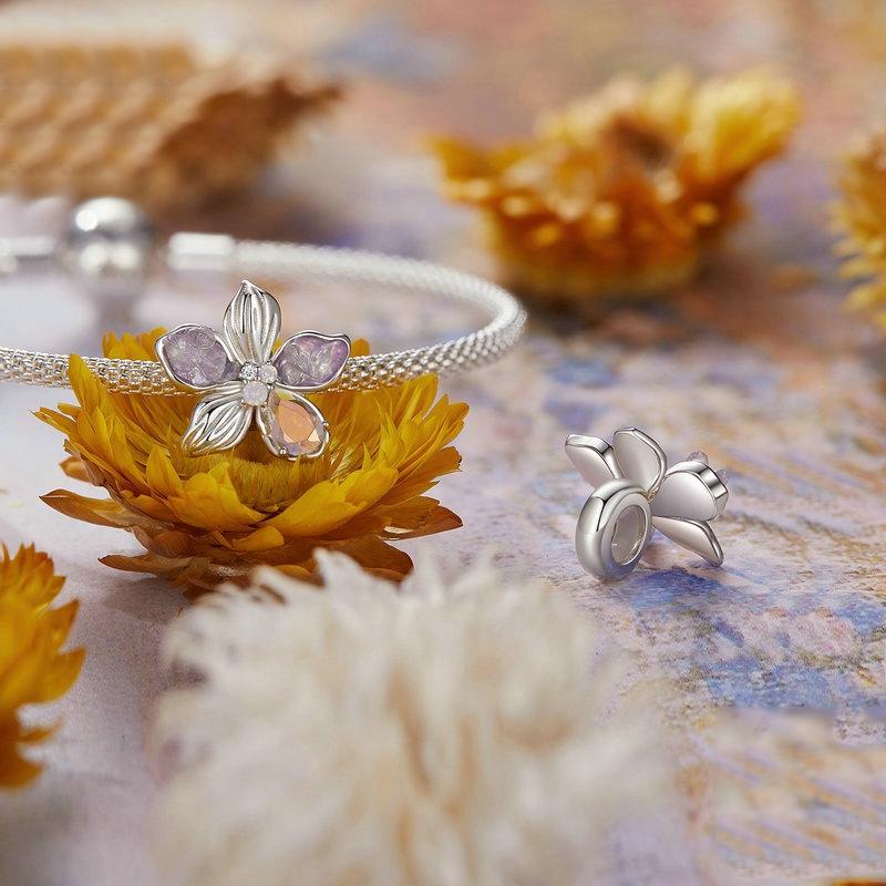 925 Sterling Silver Opal Flower Silicone Diy Beads