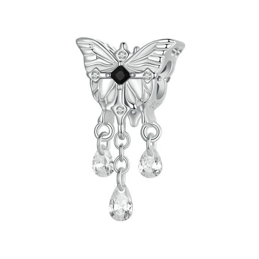 925 Sterling Silver Platinum Plated Butterfly Tassel Pendant
