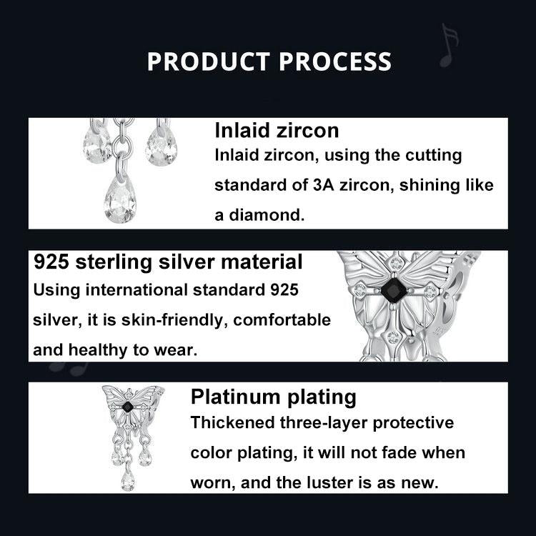 925 Sterling Silver Platinum Plated Butterfly Tassel Pendant