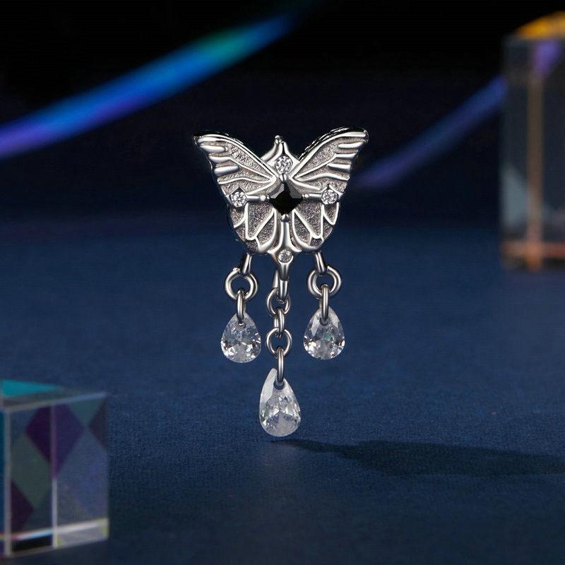 925 Sterling Silver Platinum Plated Butterfly Tassel Pendant