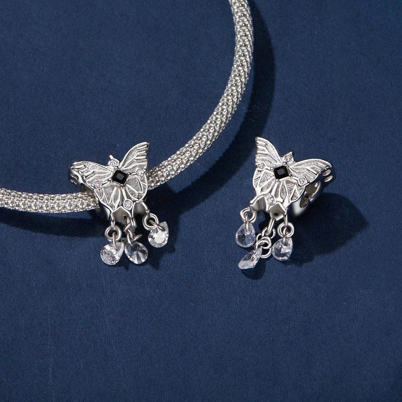 925 Sterling Silver Platinum Plated Butterfly Tassel Pendant