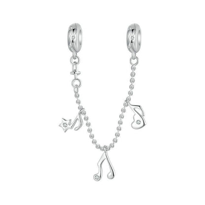 925 Sterling Silver Platinum Plated Note Safety Chain Pendant