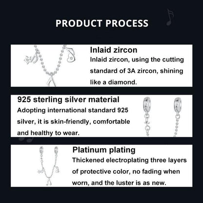 925 Sterling Silver Platinum Plated Note Safety Chain Pendant