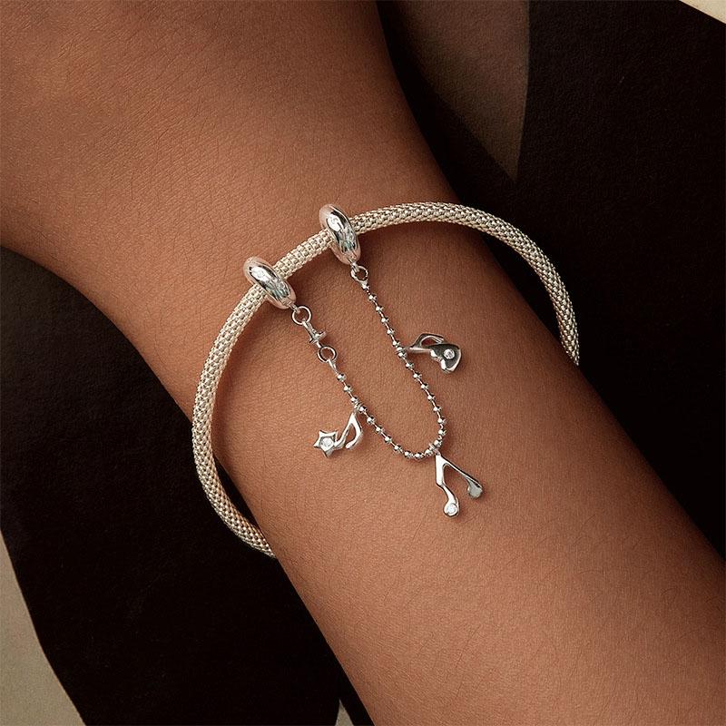 925 Sterling Silver Platinum Plated Note Safety Chain Pendant