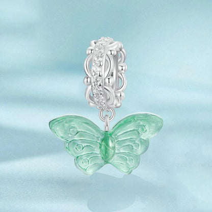 925 Sterling Silver Platinum Plated Zircon Butterfly Glass Pendant