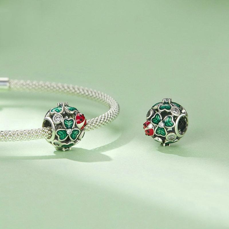 925 Sterling Silver Ladybug Clover Diy Beads
