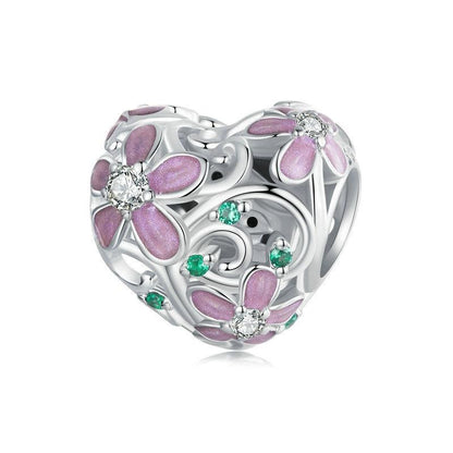 925 Sterling Silver Platinum Plated Zircon Heart Flower Vine Diy Beads