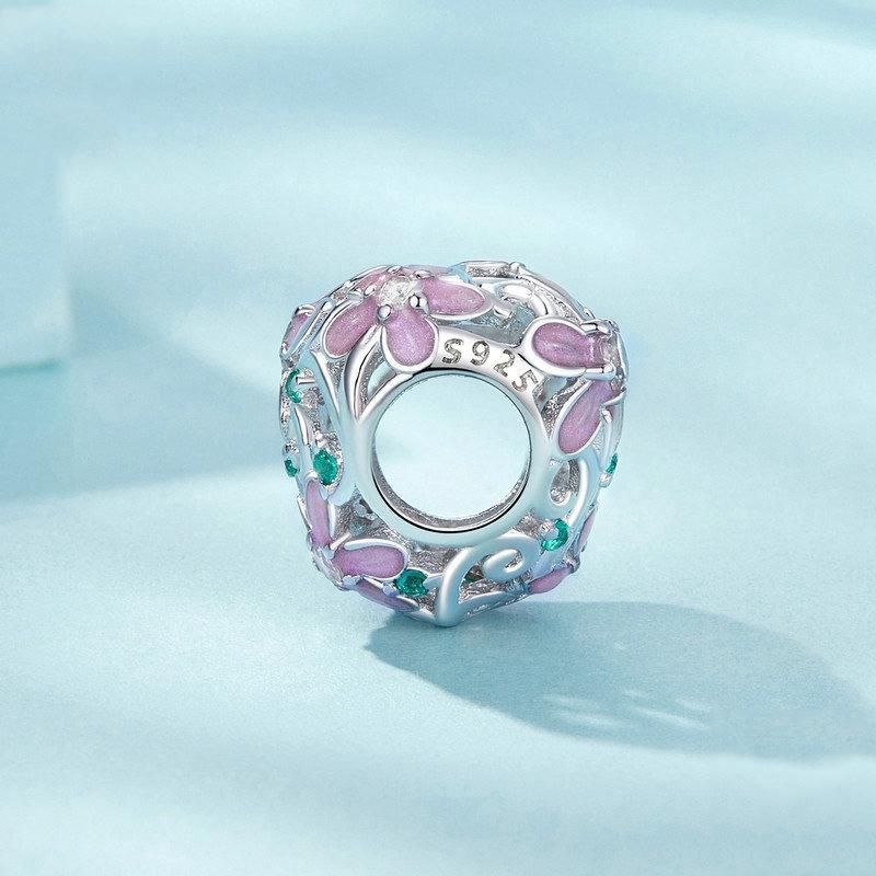 925 Sterling Silver Platinum Plated Zircon Heart Flower Vine Diy Beads