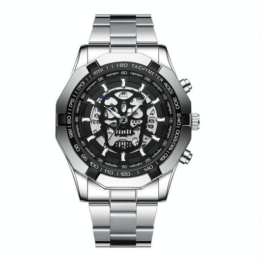 Waterproof Luminous Skeleton Watch - 30m - White Steel Black