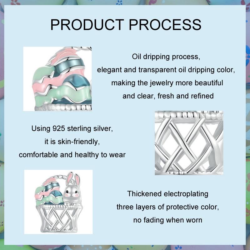 925 Sterling Silver Easter Basket Egg Rabbit Beads