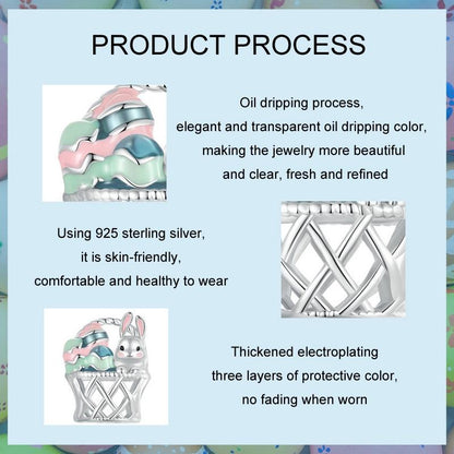 925 Sterling Silver Easter Basket Egg Rabbit Beads