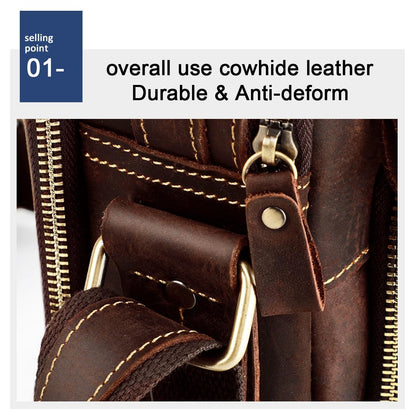 Men Crazy Horse Leather Crossbody Bag Durable & Stylish - Coffee