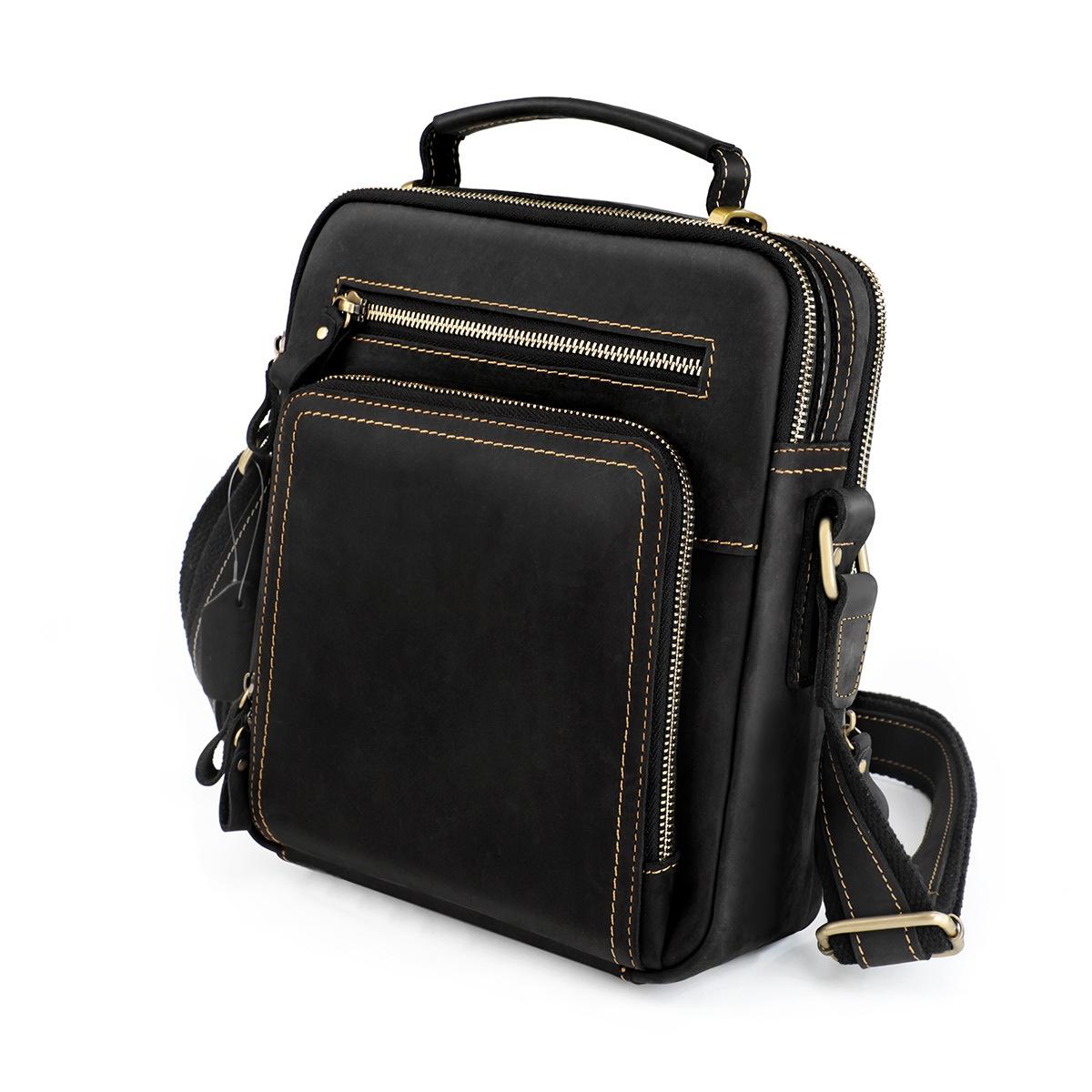 Men Crazy Horse Leather Crossbody Bag Durable & Stylish - Coffee