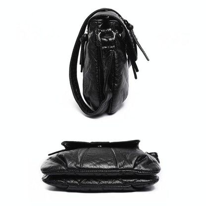 Soft Washed Leather Messenger Bag for Women - Fashionable and Versatile - Black
