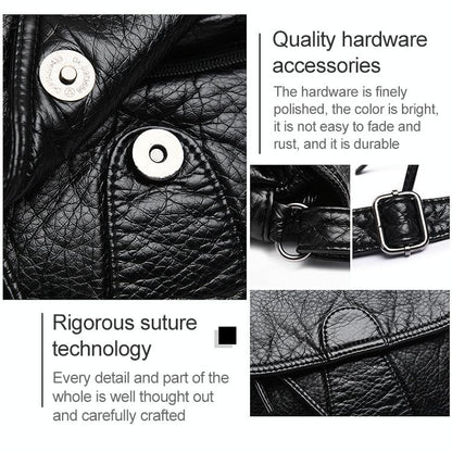 Soft Washed Leather Messenger Bag for Women - Fashionable and Versatile - Black