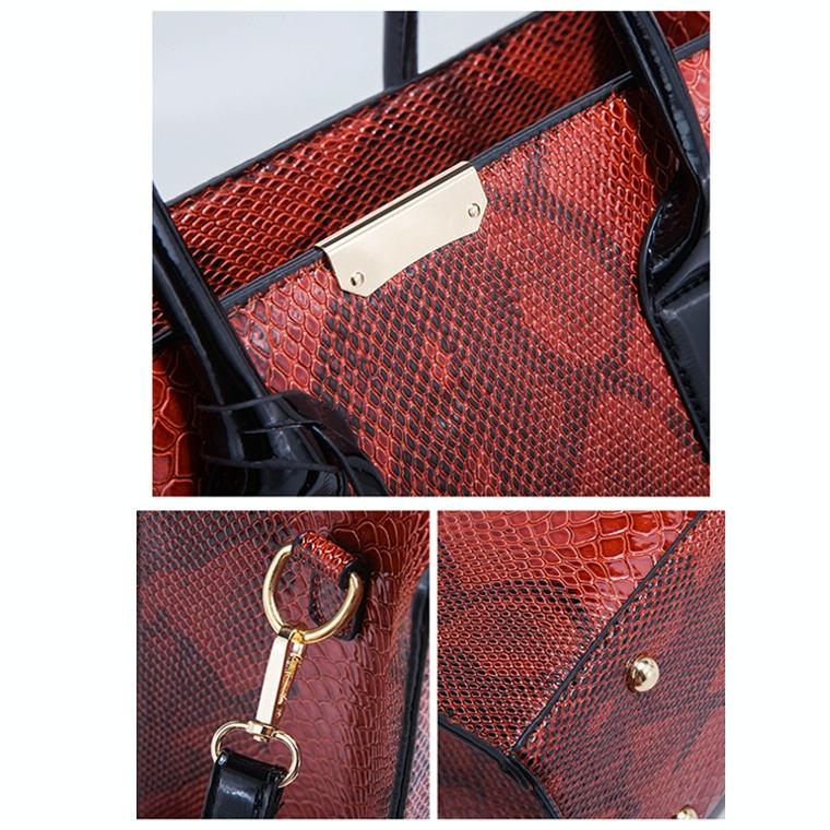 Stylish 3-in-1 Snakeskin Diagonal Handbag - Fashionable and Versatile - Red