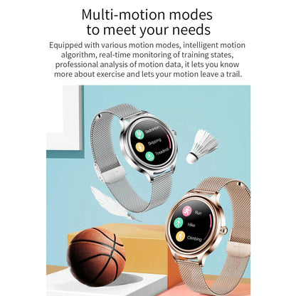 1.09 Inch Hd Colour Screen Bluetooth 5.0 Ip68 Waterproof Smart Watch Sleep & Heart Rate Monitor Blood Oxygen Tracking Steel Strap - Rose Gold