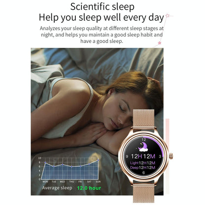 1.09 Inch Hd Colour Screen Bluetooth 5.0 Ip68 Waterproof Smart Watch Sleep & Heart Rate Monitor Blood Oxygen Tracking Steel Strap - Rose Gold
