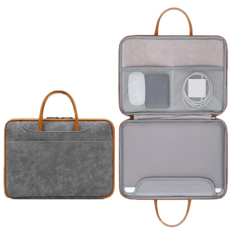 Waterproof Leather Computer Bag - 13 / 13.3 Inches Fully Open & Portable - Gray Brown