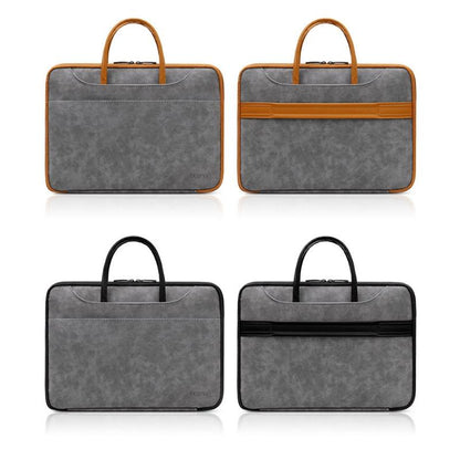 Waterproof Leather Computer Bag - 13 / 13.3 Inches Fully Open & Portable - Gray Brown