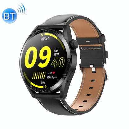 1.36 Inch Round Screen Bluetooth Smart Watch With Leather Strap - Black