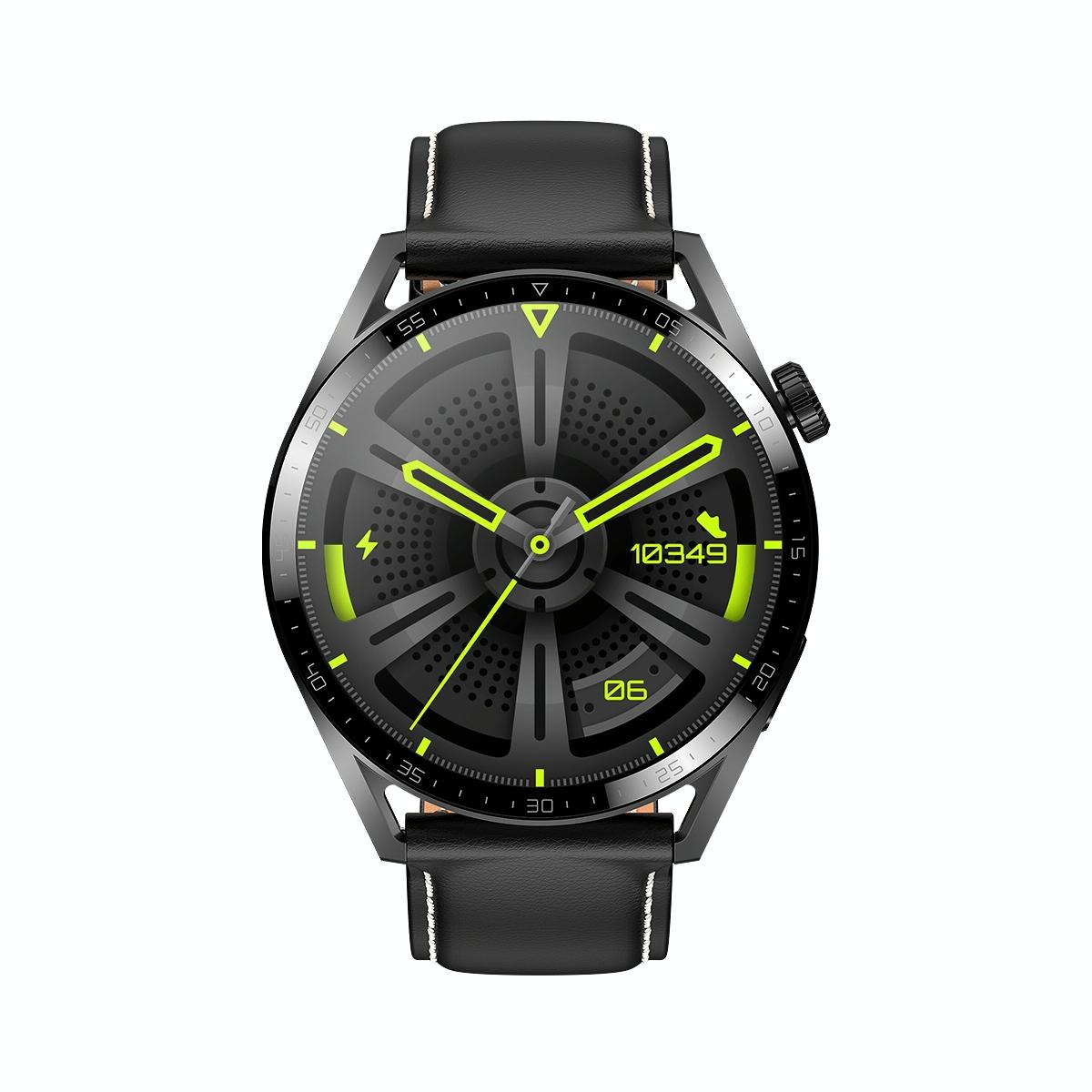 1.36 Inch Round Screen Bluetooth Smart Watch With Leather Strap - Black