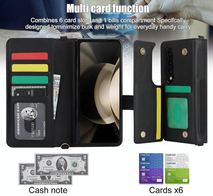 For Samsung Galaxy z Fold4 5G Multifunctional Rhombic Leather Crossbody Phone Case - White