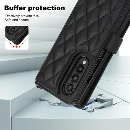 For Samsung Galaxy z Fold4 5G Multifunctional Rhombic Leather Crossbody Phone Case - White