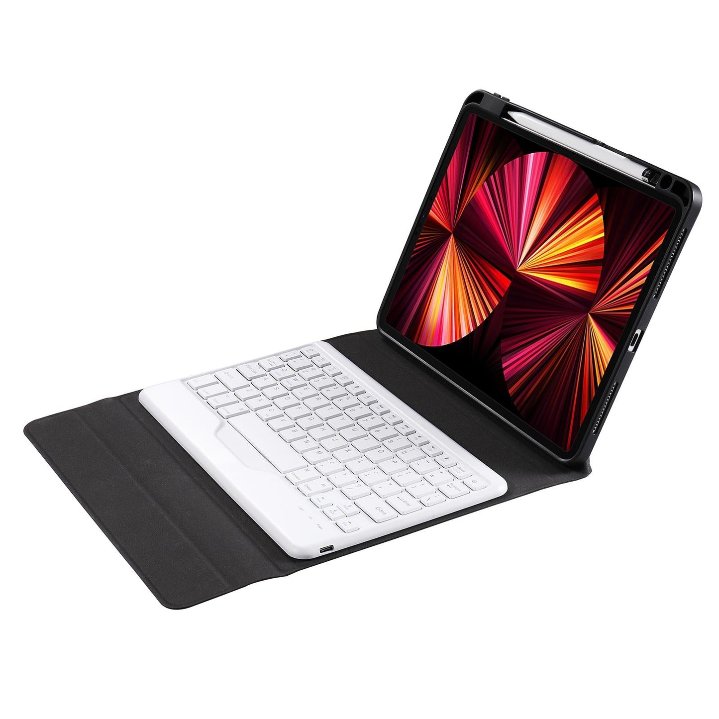 10.2 / 10.5 Inch Bluetooth Keyboard Tablet Case With Triangle Holder & Pen Slot - Black Diamond Pattern