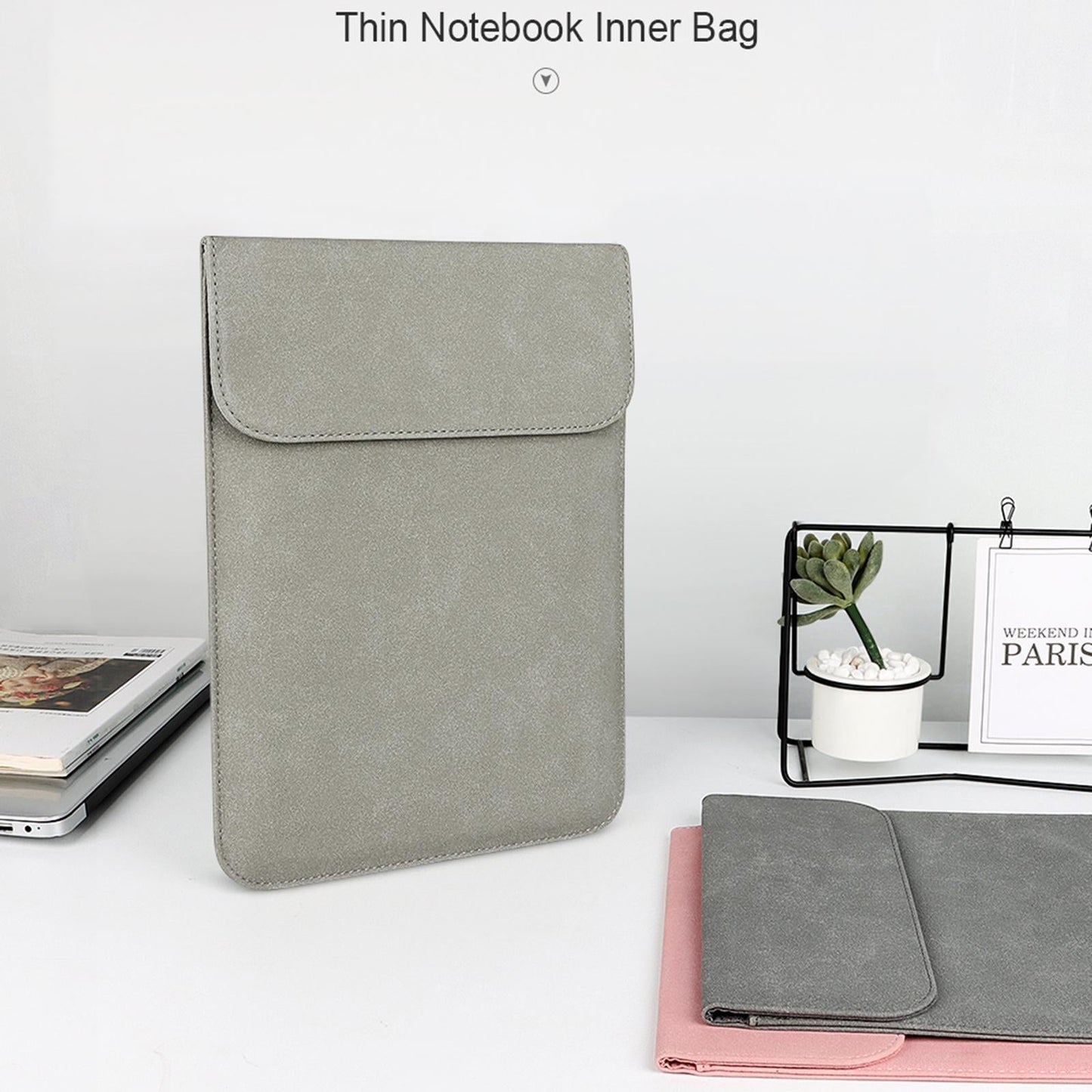 Ultra-thin Notebook Liner Bag - 14.1-15.4 Inch with Small Bag - Pink