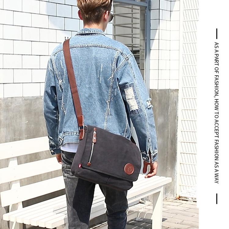 Men Canvas Shoulder Bag Versatile Crossbody Messenger Black