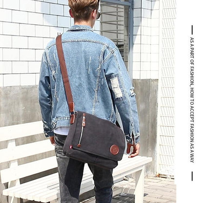 Men Canvas Shoulder Bag Versatile Crossbody Messenger Black