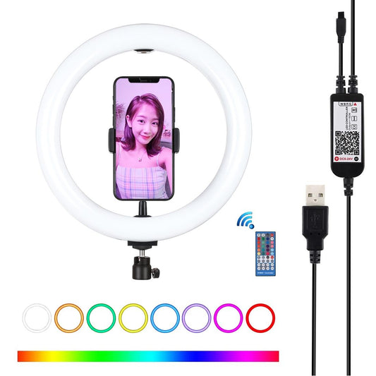 10.2 Usb Rgbw Led Ring Light with Tripod & Remote for Vlogging & Photography - Black