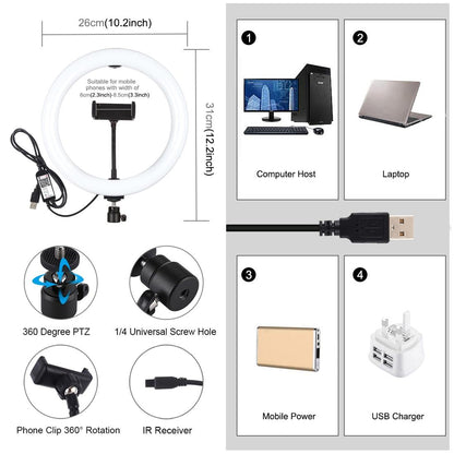 10.2 Usb Rgbw Led Ring Light with Tripod & Remote for Vlogging & Photography - Black
