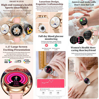 Women Smart Watch With Bt Call Health Tracking And Sos - Compact And Stylish - Silver White Leather