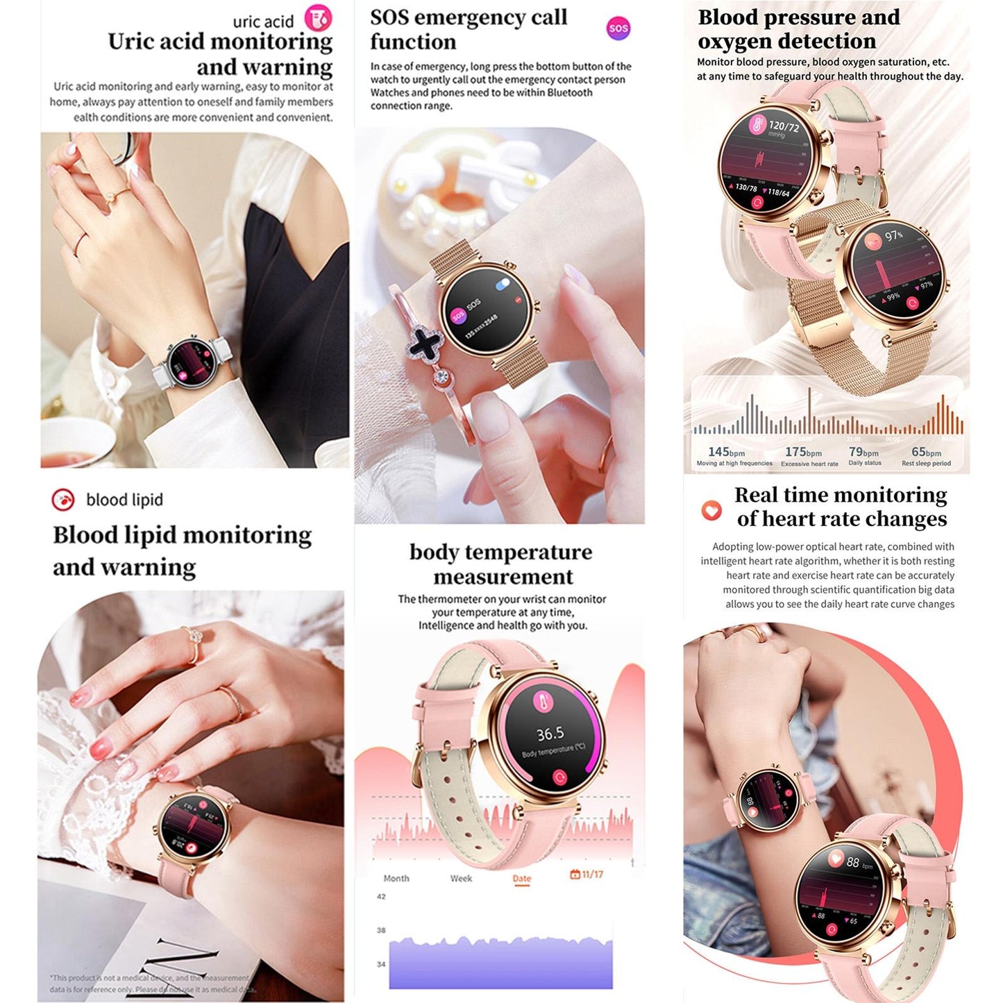 Women Smart Watch With Bt Call Health Tracking And Sos - Compact And Stylish - Silver White Leather