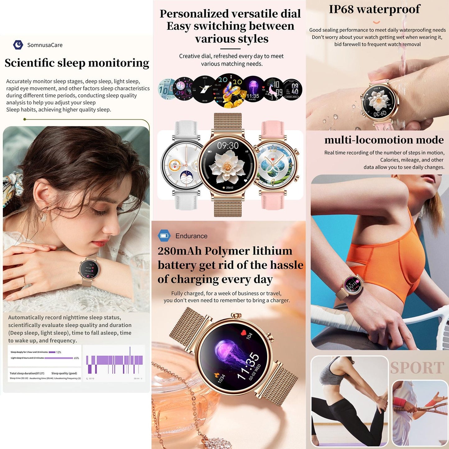 Women Smart Watch With Bt Call Health Tracking And Sos - Compact And Stylish - Silver White Leather