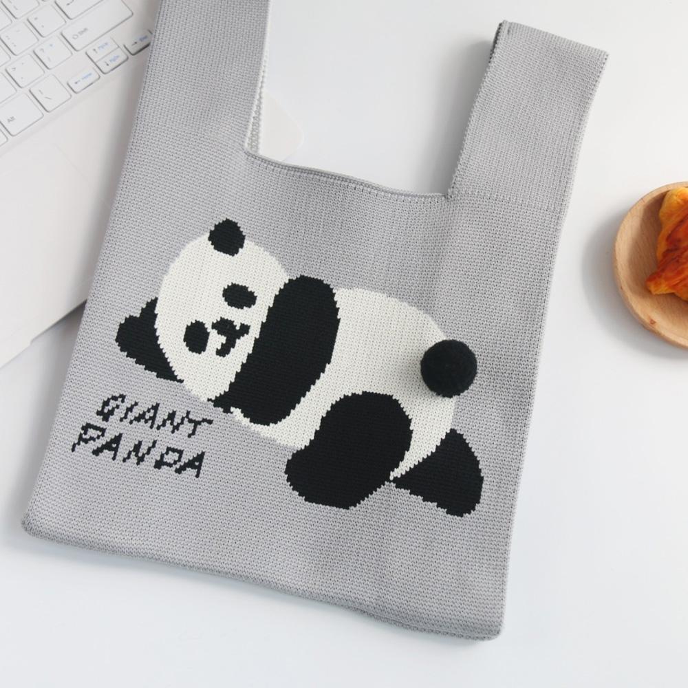 Cartoon Panda Knit Bag - Large Capacity Vest Handbag - Red