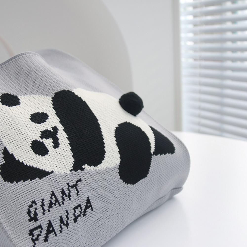 Cartoon Panda Knit Bag - Large Capacity Vest Handbag - Red