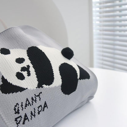 Cartoon Panda Knit Bag - Large Capacity Vest Handbag - Red