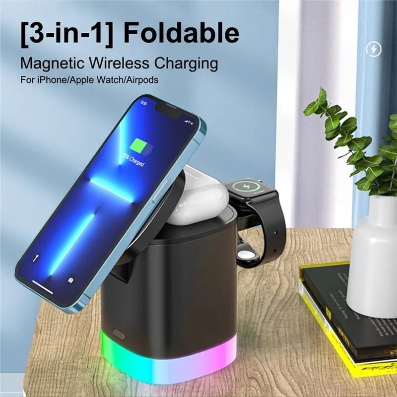 3 In 1 Magnetic Wireless Charger For Iphone Iwatch Airpods - Black