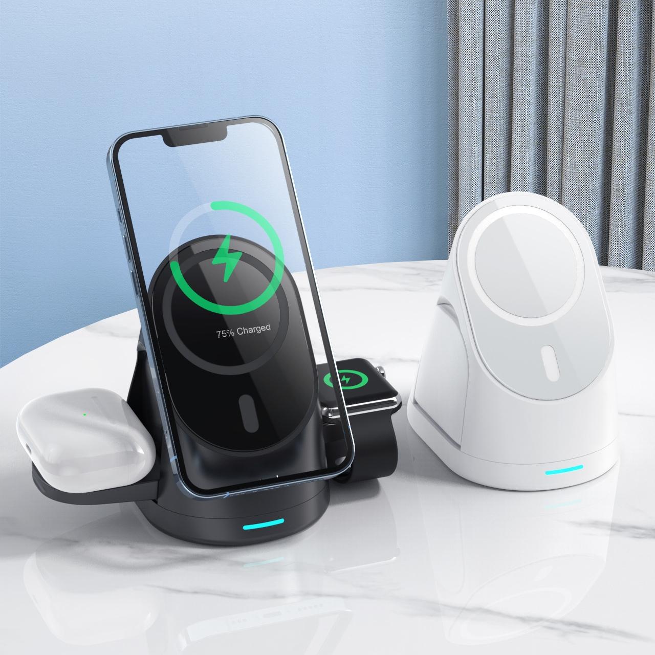 3 In 1 Magnetic Wireless Charging Bracket For Smartphone Iwatch Airpods - White