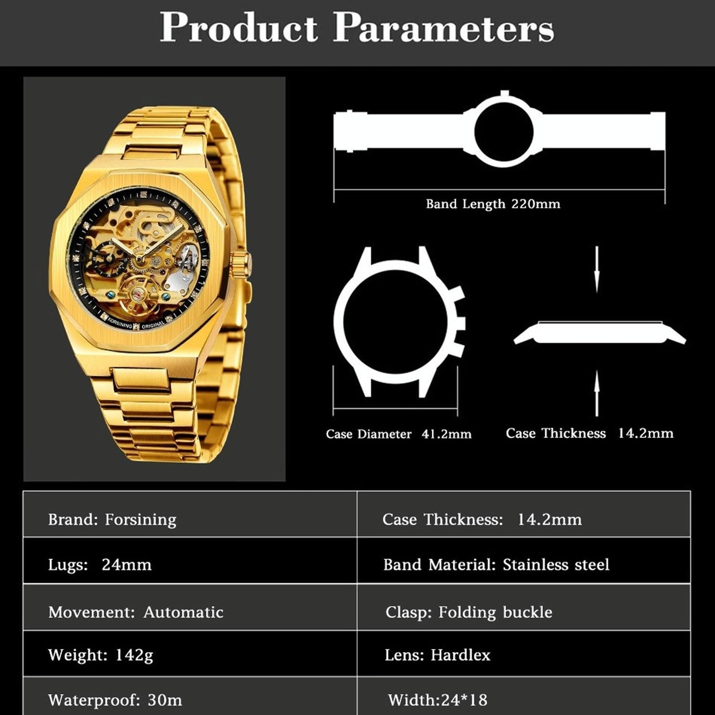 Men Automatic Mechanical Watch with Luminous Dial and Steel Band - Silver Belt White Face