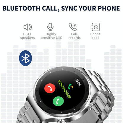 1.28 Inch Touch Colour Screen Smart Watch Black - Leather Silver