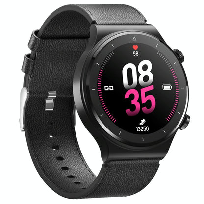 1.28 Inch Touch Colour Screen Smart Watch Black - Leather Silver