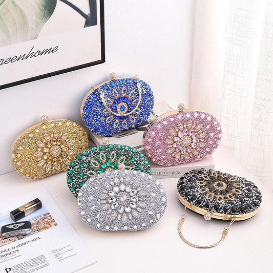 Evening Party Clutch Bag with Sunflower Diamond Design - Gold