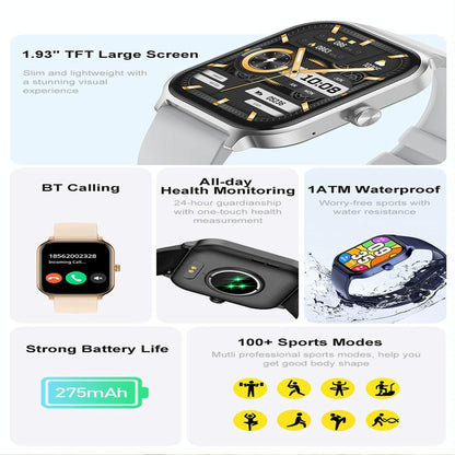 1.93 Inch Colour Screen Smart Watch Support Bluetooth Call / Health Monitoring - Silver